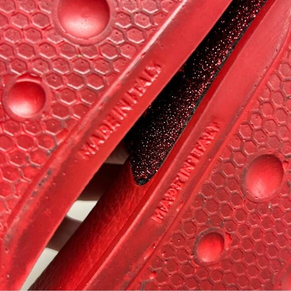 Valentino Red Slides Sparkle Metallic Logo Name Top Sandals Made in Italy Sz 37 - Picture 5 of 7